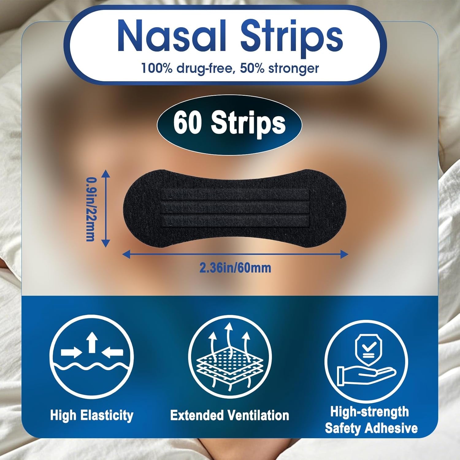 Nasal Strips for Snoring, Extra Strength Nose Strips for Breathing (60 Ct)